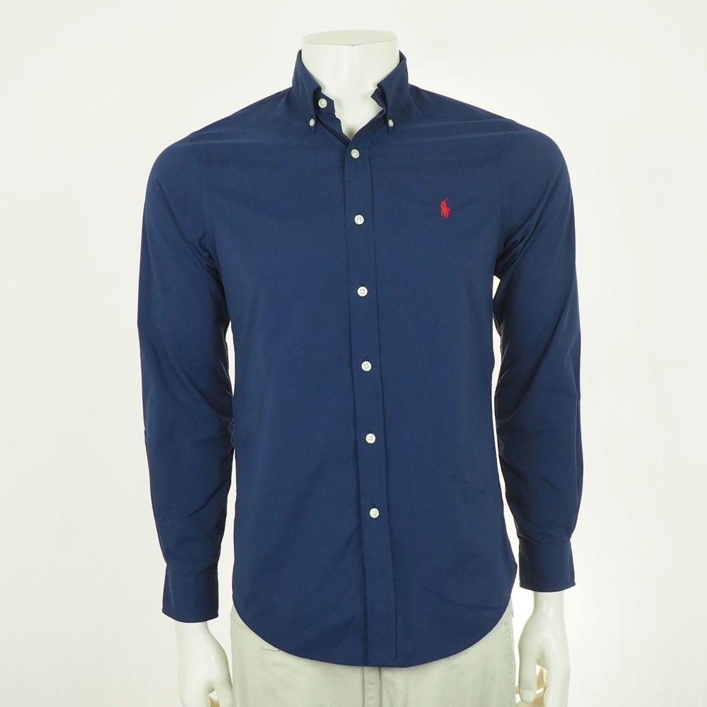 Polo Ralph Lauren Performance Button Down Shirt Mens Small Dark Blue Slim Fit